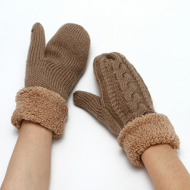 Guantes de punto marrones para niños, manoplas, moda para mujer, felpa de punto, corte torcido, dedos engrosados, además de guantes de lana, manoplas, guantes térmicos para bebé, invierno JM