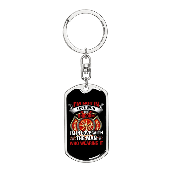 Not In Uniform Firefighter Stainless Steel or 18k Gold Premium Swivel Dog Tag Keychain