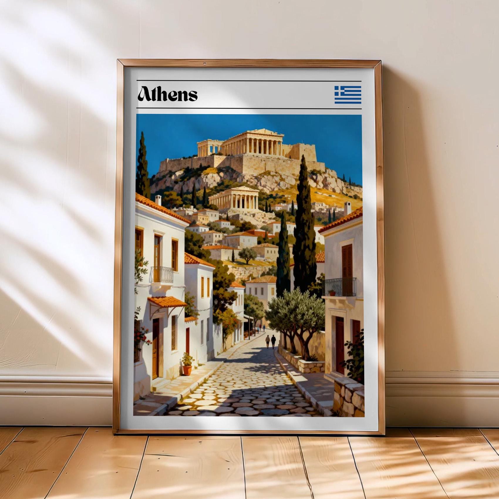 Athens Travel Featuring Greece And Athens Vintage Travel Wall Art Poster , Poster Print Only