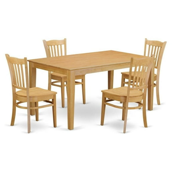 Pemberly Row 5-piece Dining Set with Wood Seat Chairs in Oak