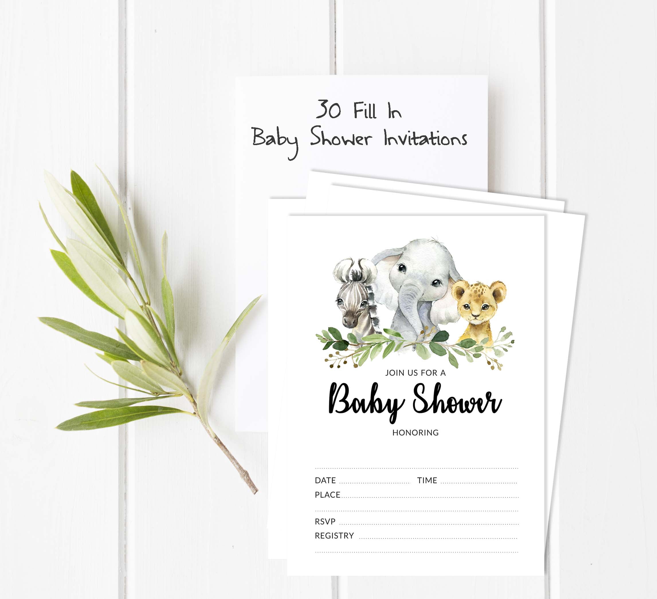 Inkdotpot Set Of 30Safari Baby Shower Invitations-Diaper Raffle Tickets And Baby Shower Book Request Cards Jungle Animals Invites Its A Boy Its A Girl