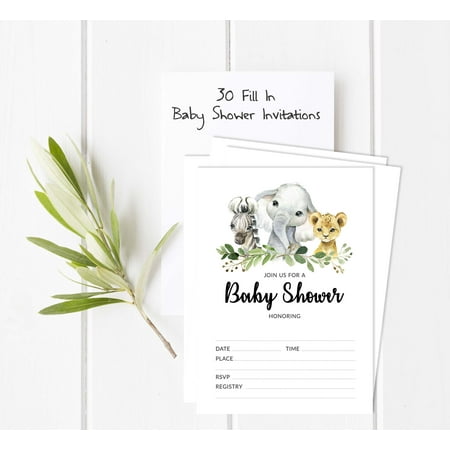 Inkdotpot Set Of 30Safari Baby Shower Invitations-Diaper Raffle Tickets And Baby Shower Book Request Cards Jungle Animals Invites Its A Boy Its A Girl