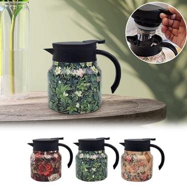 GeBuSn Vintage Floral Pattern Tea Tea Pot Vintage Floral Pattern Tea Built In Infuser Mini Hot Coffee Pot Stainless Steel Thermal Carafe With Lid For Hot Drinks (B)