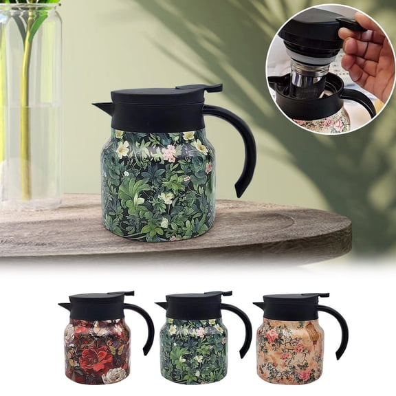 GeBuSn Vintage Floral Pattern Tea Tea Pot Vintage Floral Pattern Tea Built In Infuser Mini Hot Coffee Pot Stainless Steel Thermal Carafe With Lid For Hot Drinks (B)