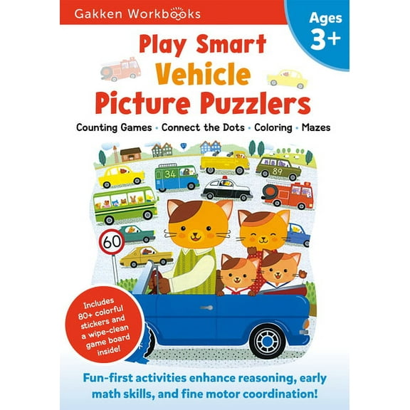 Play Smart: Play Smart Vehicle Picture Puzzlers Age 3  : Preschool Activity Workbook with Stickers for Toddlers Ages 3, 4, 5: Learn Using Favorite Themes: Tracing, Mazes, Matching Games (Full Color Pages) (Paperback)