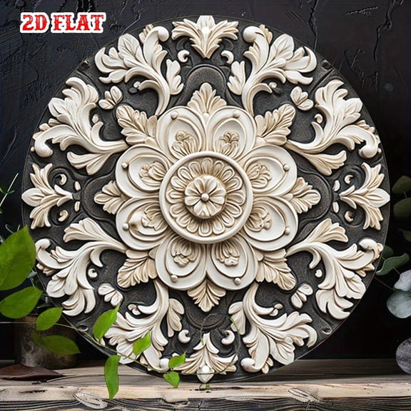 HELLOYOUNG Floral Metal Wall Art Round Black White 2D Aluminum Decor for Living Room Indoor Outdoor Home Wall Hanging Gift Modern Art Decor