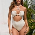 thumbnail image 2 of UTSJKR Women's One Piece Swimsuit Sexy Cutout Crisscross Halter Neck Bathing Suit Ribbed High Cut Swimwear White S, 2 of 8