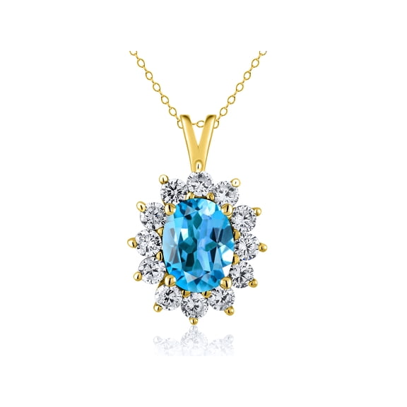 1.90 Ct Oval Swiss Blue Topaz 18K Yellow Gold Plated Silver Pendant