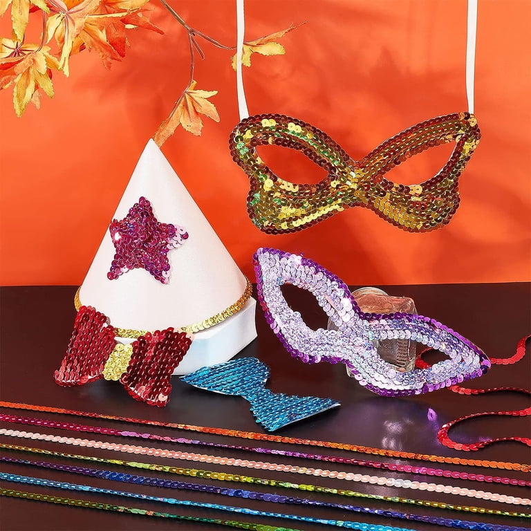 PandaHall 40 Yards Flat Sequin Trim - 6mm Wide, 8 Color Sparkly String For Costumes & Crafts