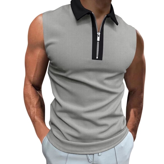 Polo Shirts for Men Spring Summer Sleeveless Tank Top Vest Casual Lapel Zipper Solid Color Men'S Clothing