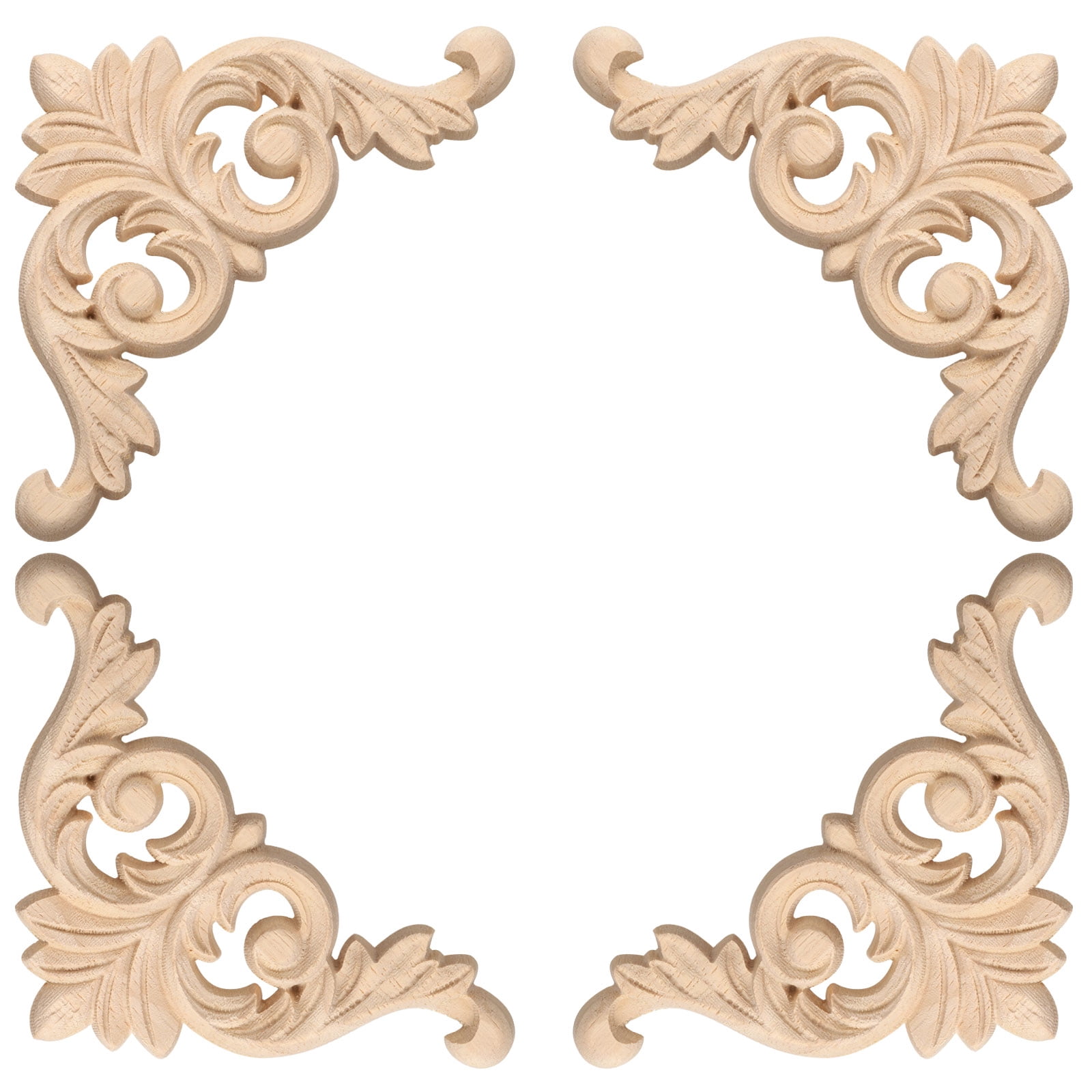 Unique Bargains 4Pcs Carved Wood Appliques Onlays for Mirrors Doors 8x8cm