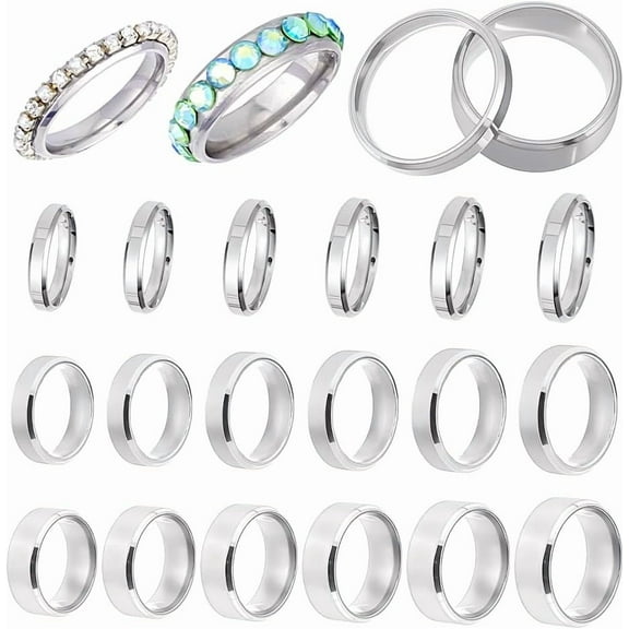18Pcs Stainless Steel Classical Plain Stackable Wedding Band Rings Laser Inscription Blank Finger Ring Metal Simple Ring for Women and Men Gifts Silver