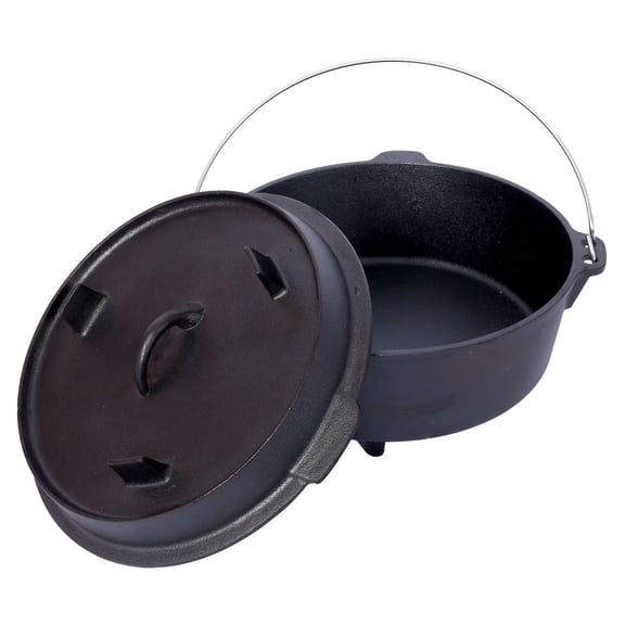 Cast Iron Dutch Oven with Skillet Lid - 12 Quart Camping Pot for Outdoor Cooking
