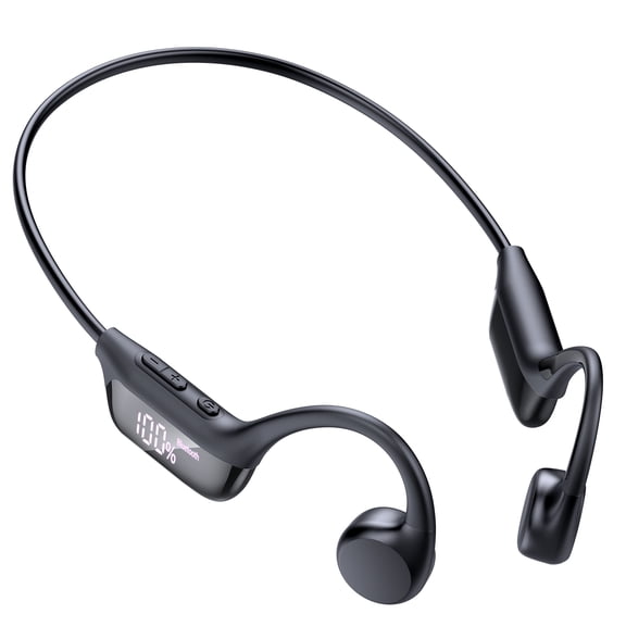 Bone Conduction Headphones Bluetooth 6.0 Earbuds, Open Ear Headphones with Dual Driver Sound, LED Display, IP67 for Sport / running, Dual Device Connection & Low-Latency Game Mode,12 Hours Playtime