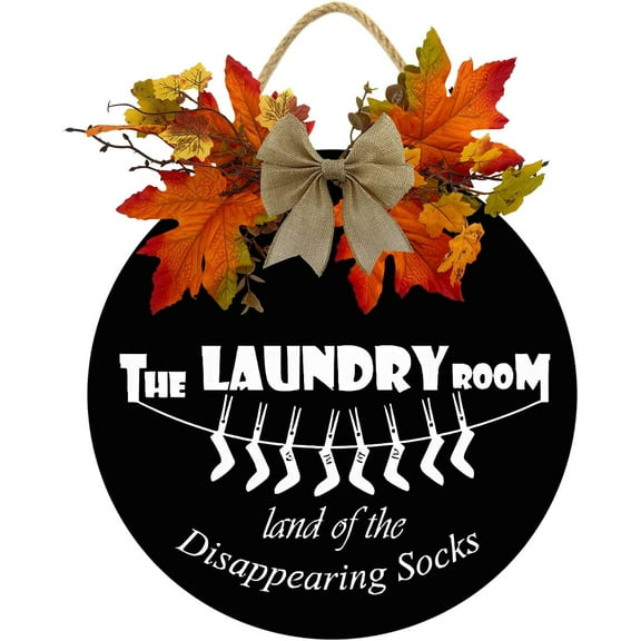 Eveokoki 12" Laundry Room Land Of The Disappearing Socks Sign,Laundry Room Decor Laundry Room Wooden Sign Funny Sign Wall Plaque Rustic Farmhouse Laundry Wall Decor