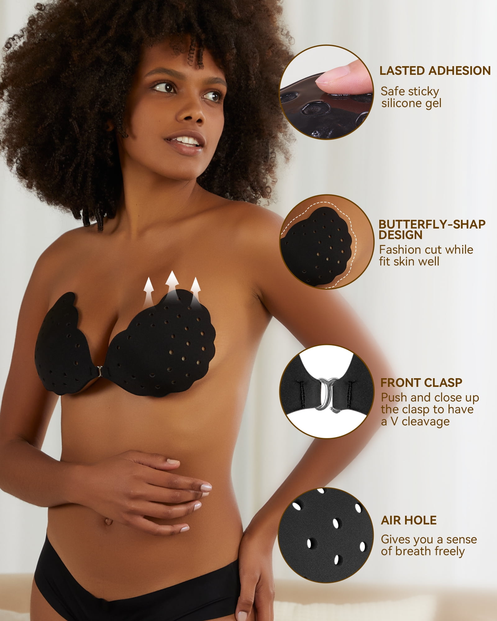 Niidor Reusable Strapless Push-up Invisible Adhesive Bra for