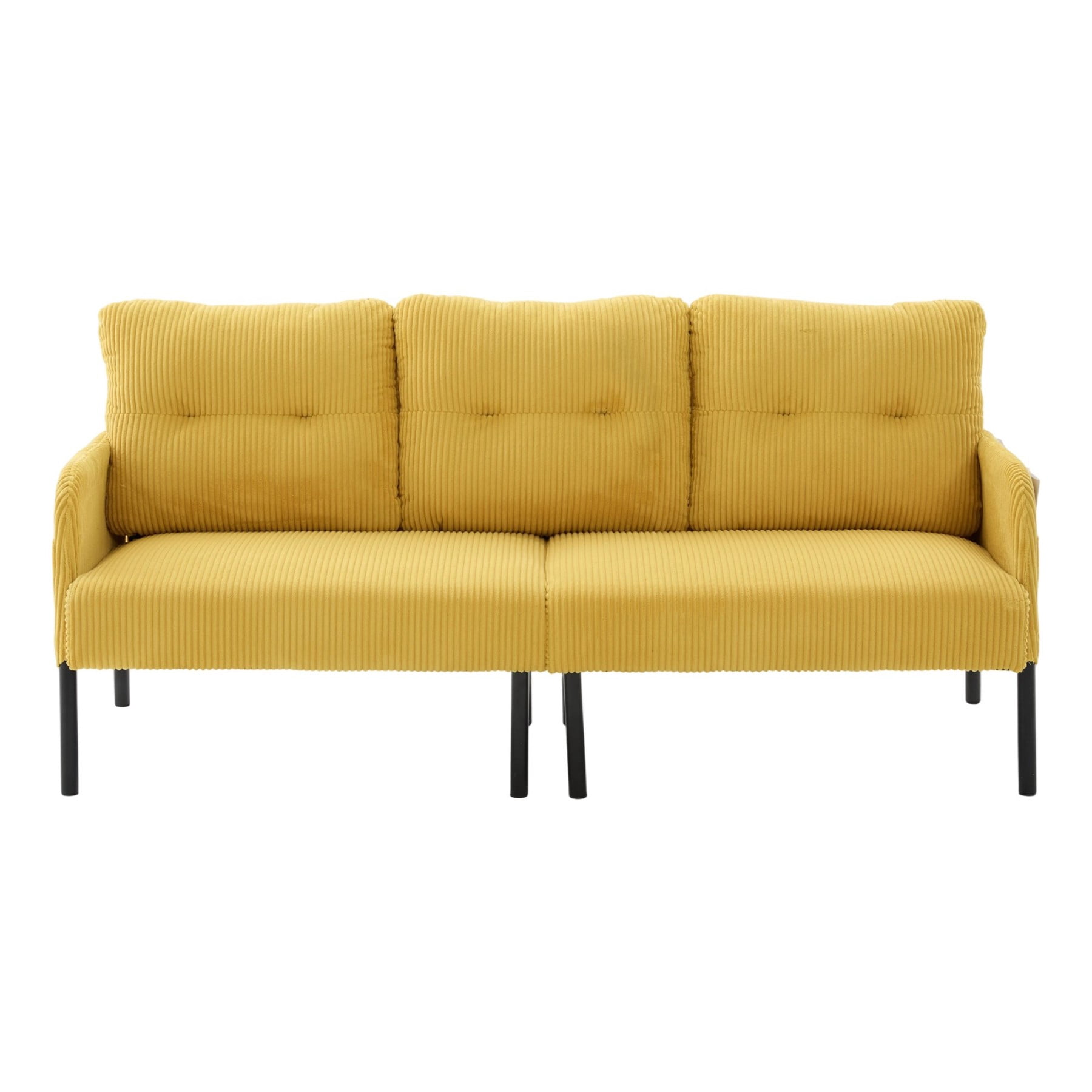 Oversized Loveseat Sofa, Modern Corduroy Upholstered Couch with Side Pockets & Metal Legs for Living Room Bedroom, Mustard yellow