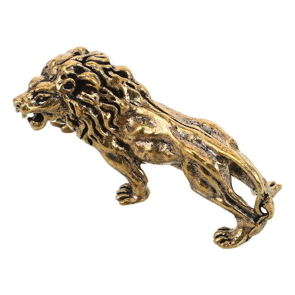 Golden Lion Sculpture for Decoration Crafted from Copper Adds Elegance to Any Table Top Small Size