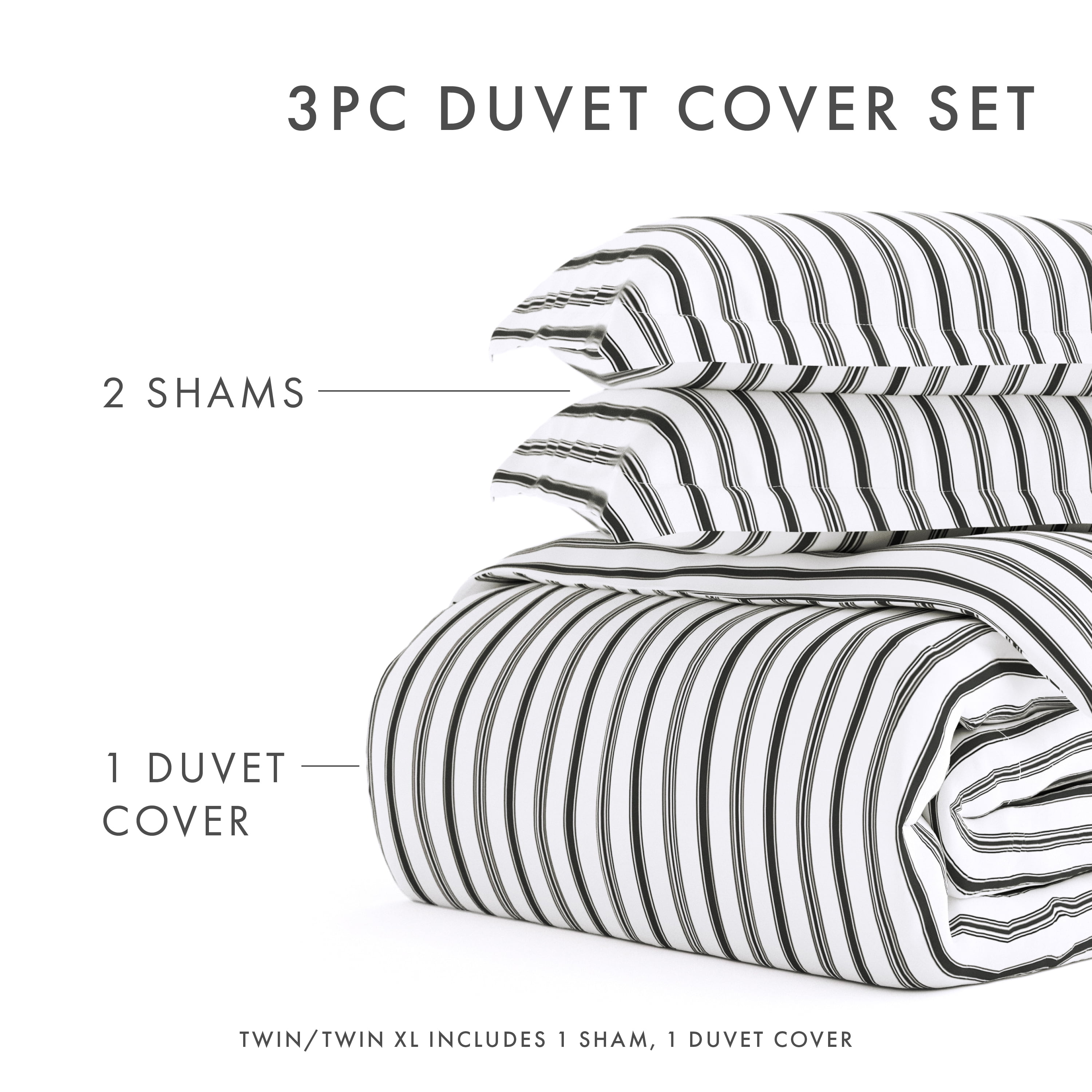 Noble Linens Gray Vertical Dreams Pattern 3-Piece Duvet Cover Set, Full/Queen