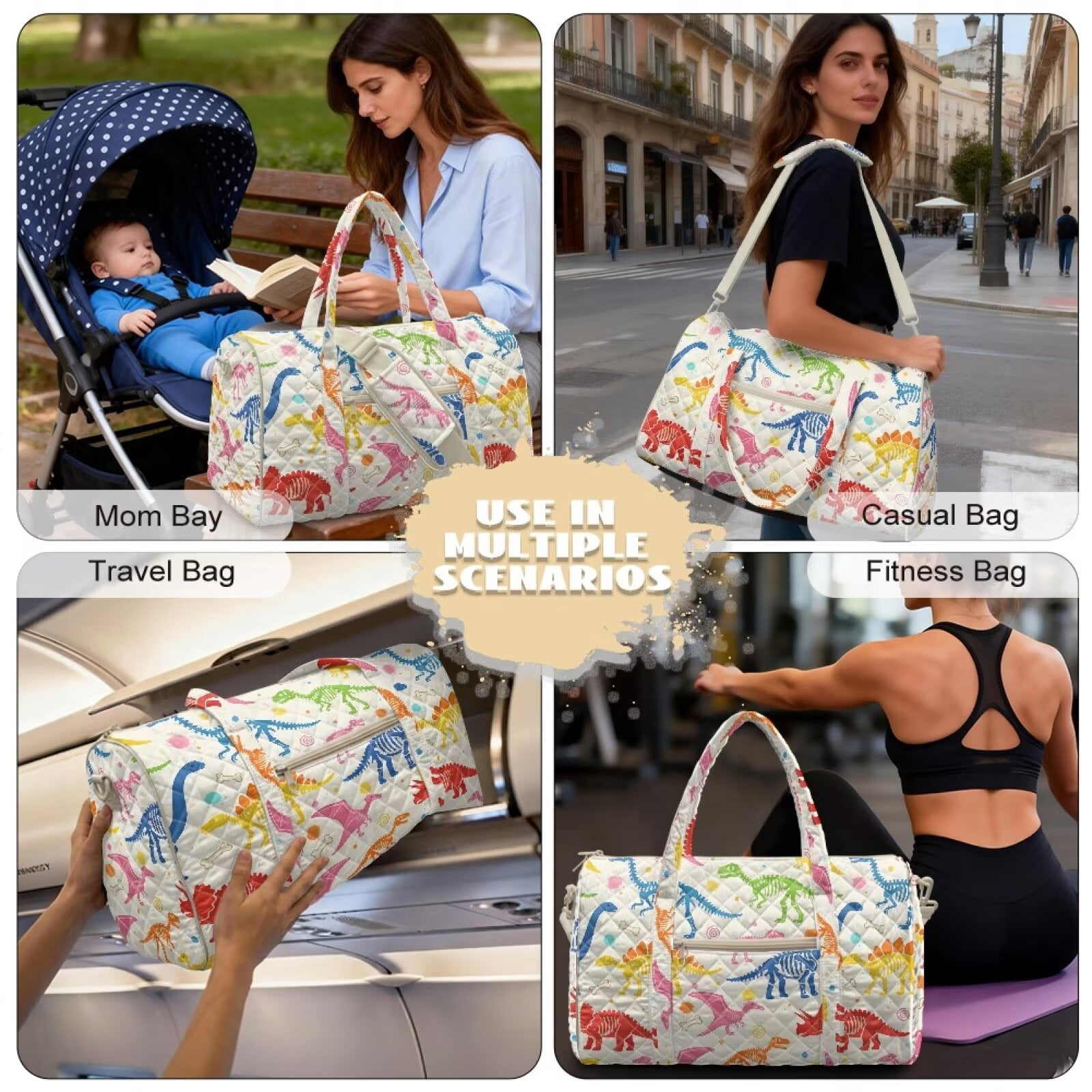 Xixirimido Colored Dinosaur Skulls Print Travel Duffle Bag Weekender Bags Sport Gym Bag for Women Men, Hospital Bag for Labor and Delivery, Overnight Bags with Trolley Sleeve