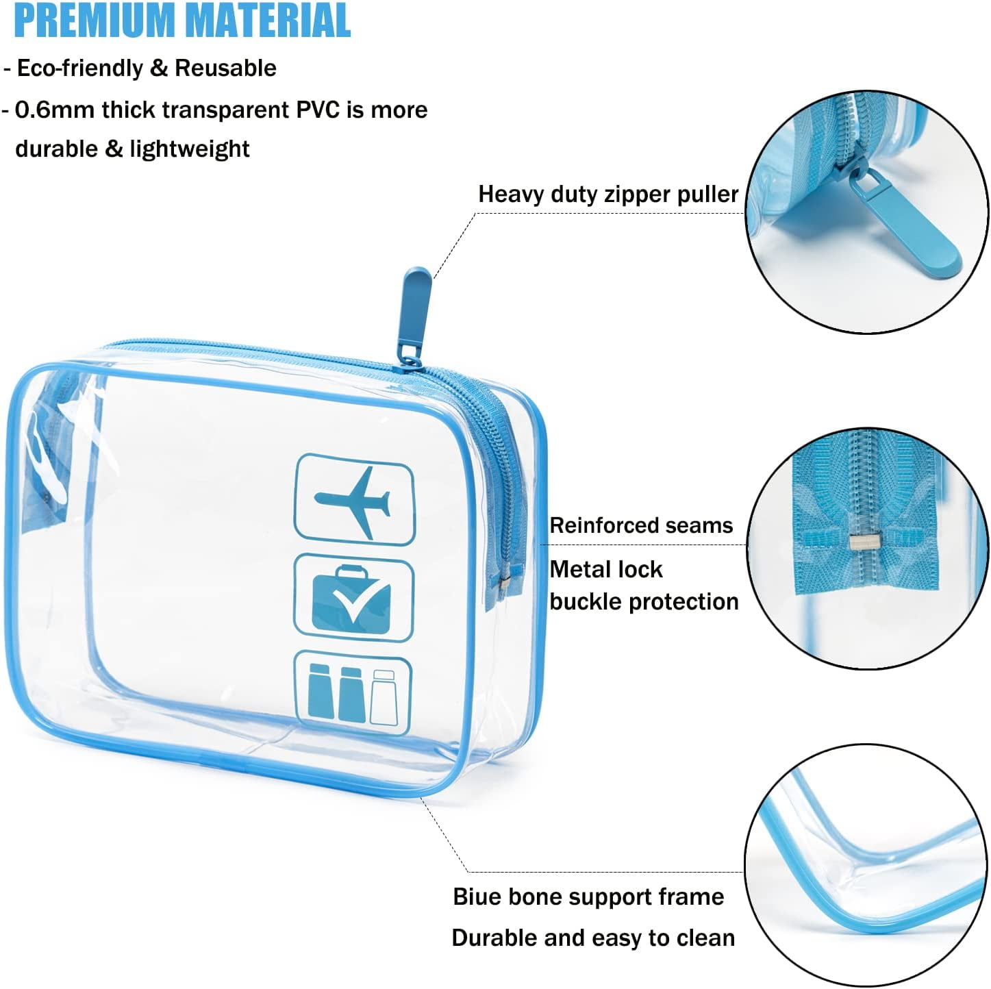 Buy 3 Pcs Clear Waterproof Makeup Cosmetic Bag PVC Zippered Carry on  Toiletry Bag Quart Luggage Pouch Travel Wash Bag Accessories Organizer Bag  Set for Women Men Vacation Bathroom Online at desertcartINDIA