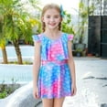 thumbnail image 4 of Hienoo Toddler Girls Swimsuit Ruffle Beach Dress with Shorts Sun Protection Bathing Suit, 4 of 8