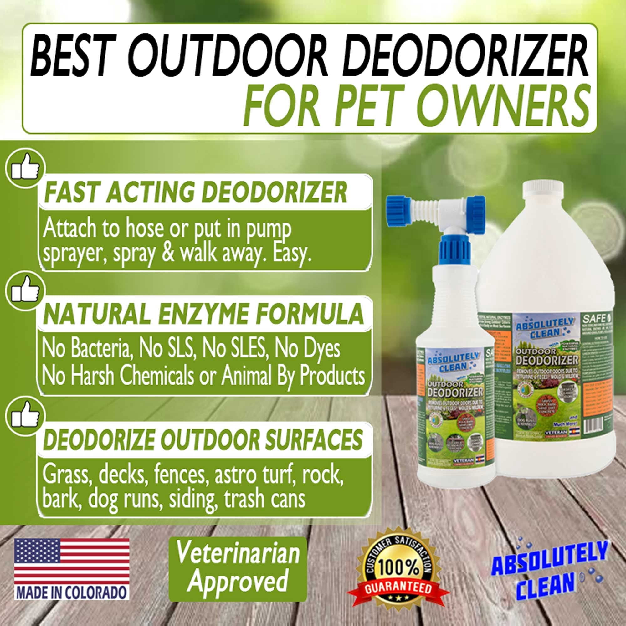 Amazing Outdoor Deodorizer - Natural Enzyme Formula - Just Spray & Walk Away - Grass, AstroTurf, Dog Runs, Patios, Decks, Fences & More - Prevents Lawn Yellowing - USA Made - Vet Approved