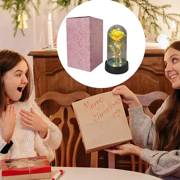 Colorful LED Rose Flower in Glass Dome for Valentine's Day Gift, Artificial Preserved Blooms with Warm Light, Battery Powered, Decorative for Home or Party, Size 15x8.5x8.5cm