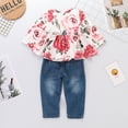 thumbnail image 4 of NZRVAWS Baby Girls Outfits Rose Print Long Sleeve Round Neck Top+Ripped Jeans Pants 2PCS Clothes Set 9-12 Months,Pink, 4 of 7