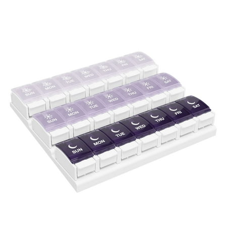 Ezy Dose Weekly (7-Day) Pill Organizer with Push Button Compartments & Gray Lids, 3 Times a Day