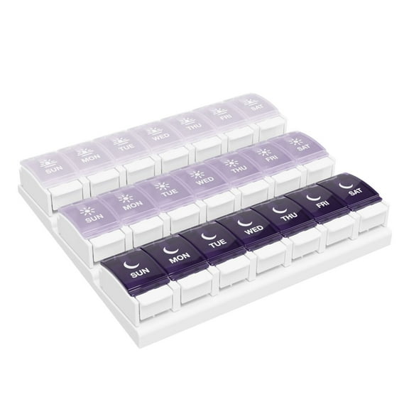 Ezy Dose Weekly (7-Day) Pill Organizer with Push Button Compartments & Gray Lids, 3 Times a Day