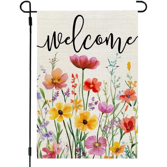 Wildflowers Floral Spring Garden Flag 12x18 Inches Double Sided Burlap Welcome Yard Decoration for Outside Home Porch