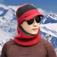 thumbnail image 3 of ZOELNIC Men Winter Warm Hat Scarf Set Knit Visor Beanie Fleece Lined Beanie with Brim Cap, Wine Red, 3 of 4