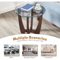 thumbnail image 3 of 23.5" Round Glass End Table with Cherry-Finish Tempered Glass Top and Cross-Style Solid Wood Base for the Living Room Office Apartment, 3 of 6