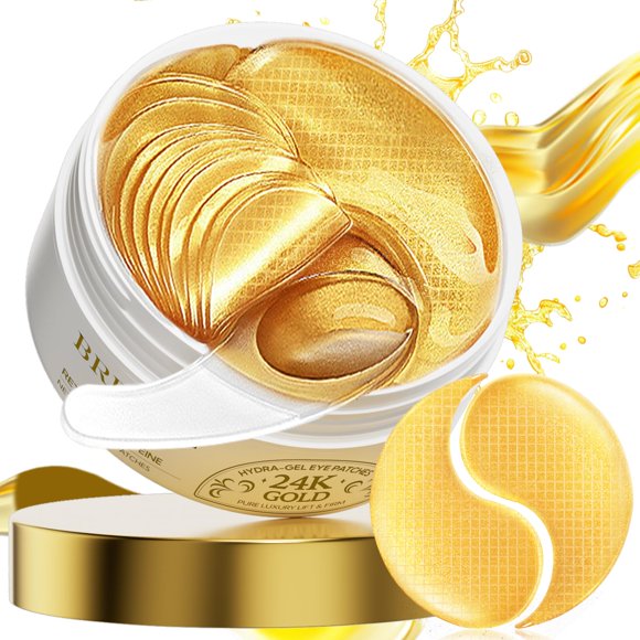 Máscaras para ojos BREYLEE de oro de 24 quilates, 60 unidades con retinol y cafeína