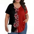 thumbnail image 5 of TQWQT Plus Size T Shirts for Women Dressy Casual Flowy Tops Crew Neck Short Sleeve Floral Pleated T-Shirt Summer Trendy Tunics Red 3XL, 5 of 5