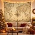 thumbnail image 3 of Antique World Map with Compass Rose and Sailing Ships, Nostalgic Vintage Illustration, Housewarming Gift for Travel Lovers, Map Wall Art, Tapestry Wall Hanging for Office and Dorm, 3 of 7