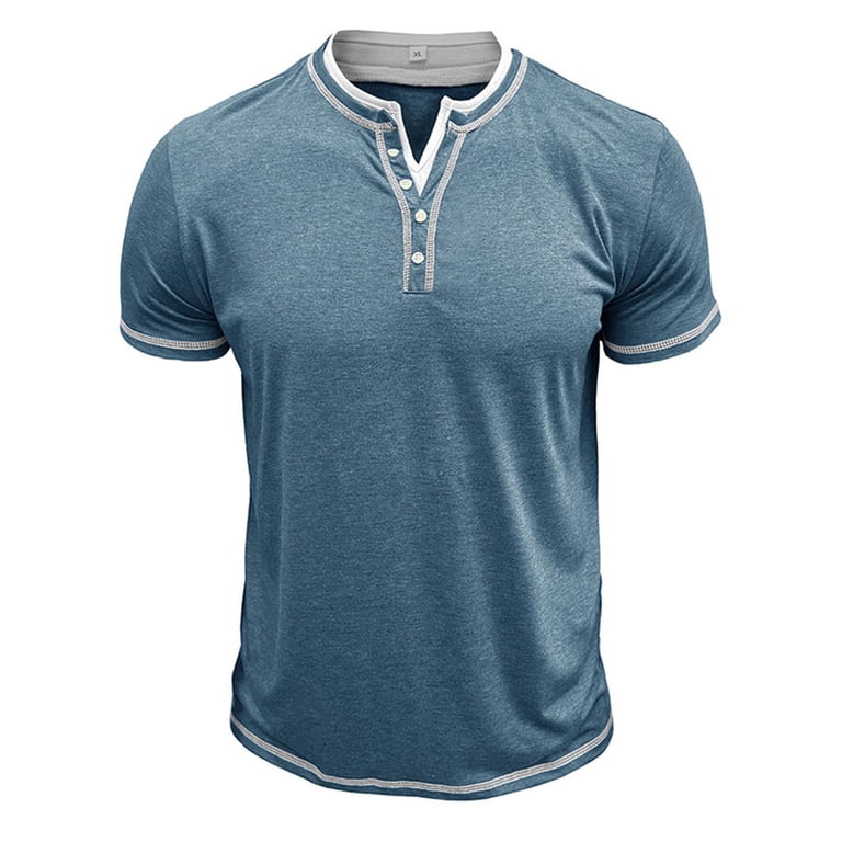 ohmzyzo Henley Shirts for Mens V Neck Button Down Short Sleeve T