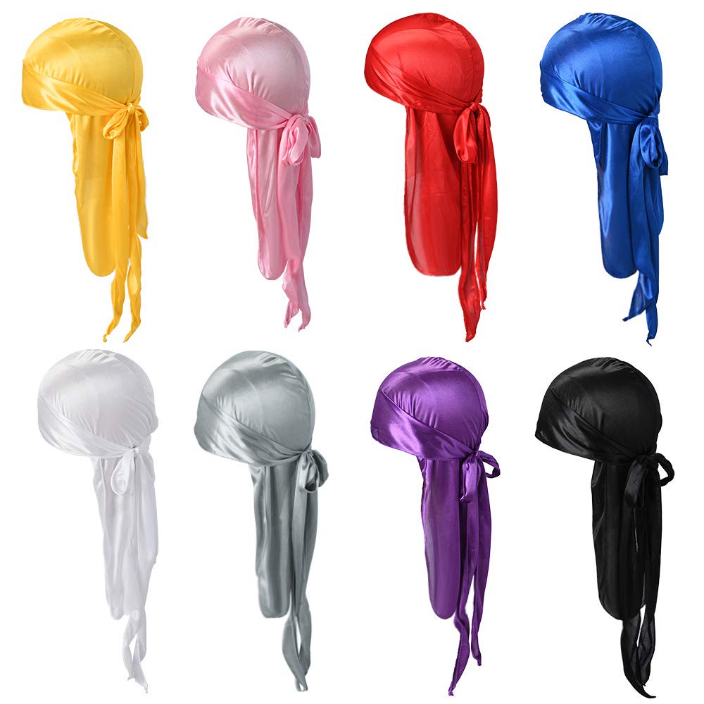 8 Pack Silk Durag for Men and Women Satin Silky Durags Long Tail Headwrap Durag Breathable