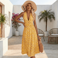 thumbnail image 5 of MLDRA Women's Summer Dresses Halter Neck Sleeveless Floral Mini Sundress with Pocket Vacation Elastic Waist Ruffle 2026 Yellow L, 5 of 7