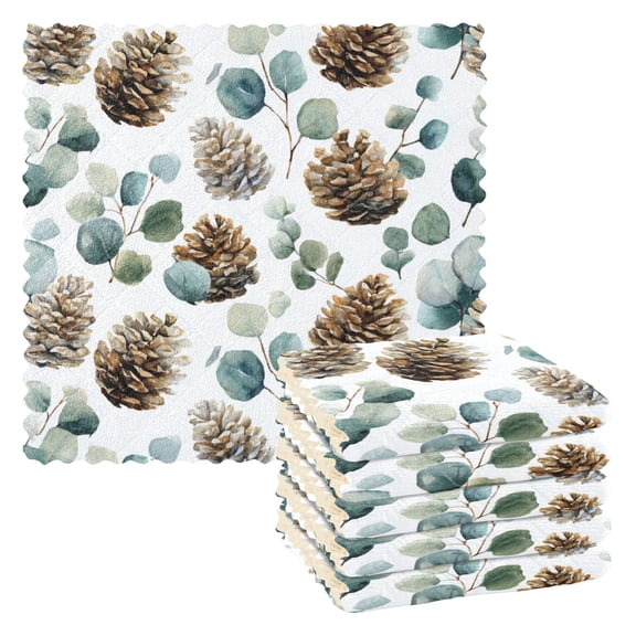 6 Pieces of Kitchen Towels 11x11Inch Kitchen Dish Cloths Kitchen Dish Towels Reuseable Cleaning Cloths Pinecone Pattern