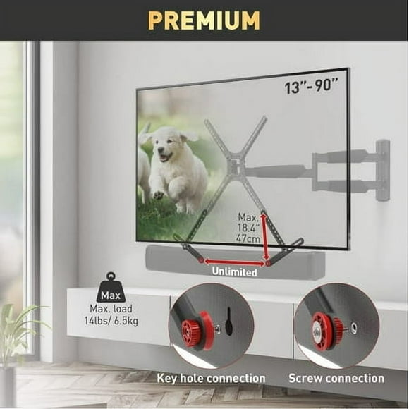Barkan Universal Soundbar Mount Adjustable Bracket for Mounting Above or Under The TV Sizes 13-80 inch Fits Most of Sound Bars Up to 14 lbs Easy Assembly Black