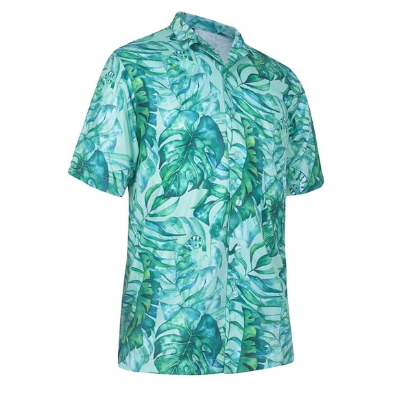 Monterey Club Men's Tropical Leaf Printed Camp Casual Golf Polo Shirt #3509