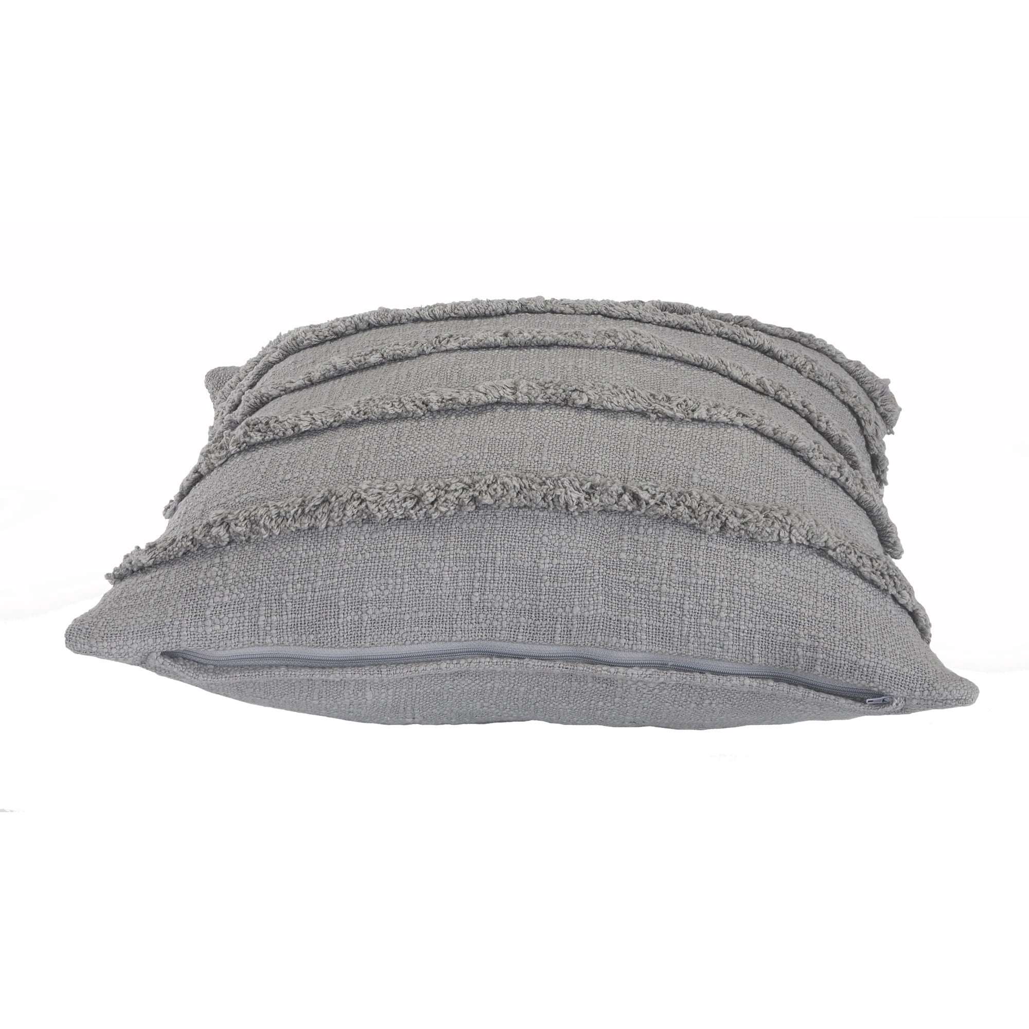 Laddha Home Designs Loomed Over Tufted Striped Cotton Throw Pillow Cover - 20" - Gray