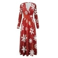 thumbnail image 5 of FKELYI Red Snowflake Print Womens Long Sleeve Maxi Dress Soft V-neck Casual Dress with Pocket Fall Dresses for Spring Winter, M, 5 of 6