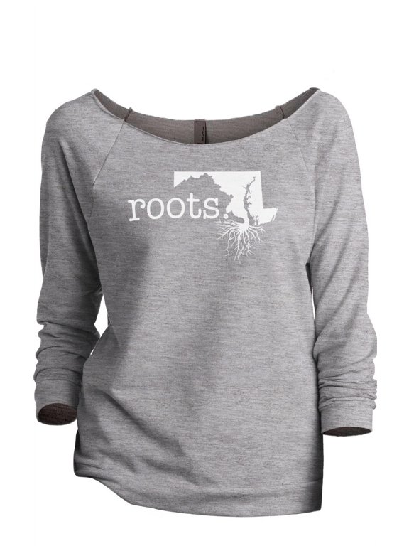 Home Roots State Maryland MD Women's Slouchy 3/4 Sleeves Raglan Sweatshirt Sport Grey Small