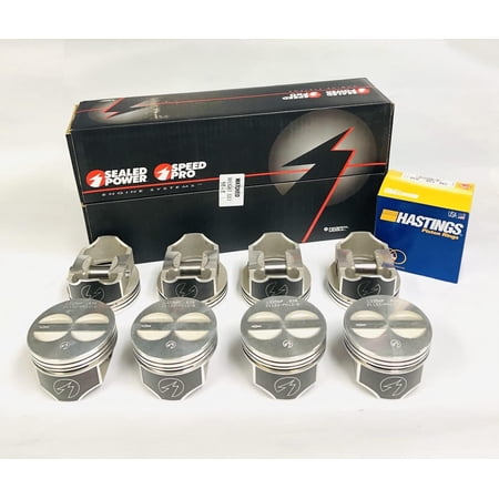 Standard bore 4.00 L2256F Power Forged coated skirt Flat Top Pistons & matching moly top rings 350 Chevy SBC. 4.00 Bore Diameter