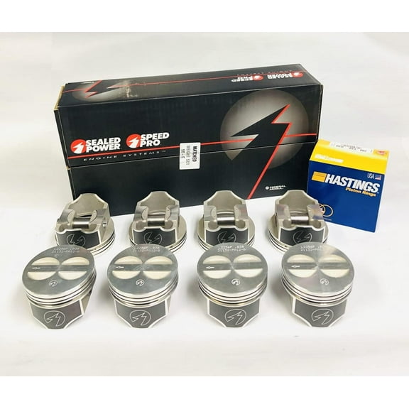 Standard bore 4.00 L2256F Power Forged coated skirt Flat Top Pistons & matching moly top rings 350 Chevy SBC. 4.00 Bore Diameter