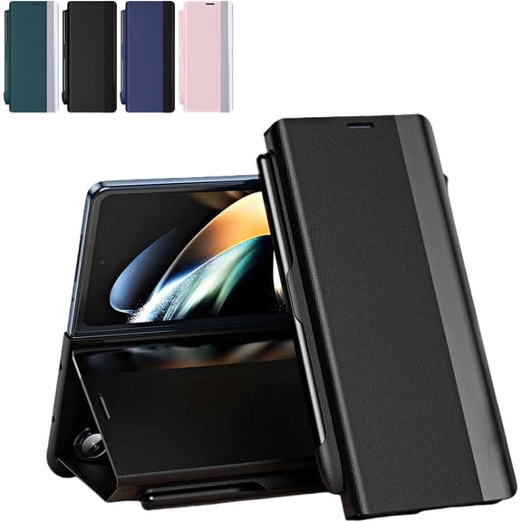 Luxury Electroplated Leather Magnetic Phone Case with Phone Stand and Pen Slot for Galaxy Z Fold 4/5/6/7, Anti-Fall Leather Case (Black,for Z Fold5)