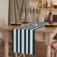 thumbnail image 2 of Green Navy Blue Striped 108 Inch Table Runner, Chic Abstract Lines Geometric Farmhouse Dresser Scarf Cotton & Linen Tablerunner for Dining/Kitchen Island/Holiday Party Décor 13" x 108", 2 of 9